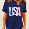 Women's Blue USA Graphic July 4th Crew Neck T-Shirt - Perfect for Independence Day - Image 7