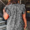 Women's Plus Size Black Floral Print Ruffle Sleeve Shift Top – V Neck Boho Style - Image 2