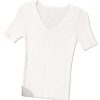 Women's Lightweight White V Neck Ribbed Knit Short Sleeve Sweater - Image 23