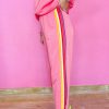 Women's Bonbon Color Contrast Crewneck T-Shirt and Wide Leg High Waist Pants Set - Image 5