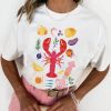 Women's White Crawfish Food Ingredient Graphic Crewneck Tee - Fun Seafood Festival Shirt - Image 5