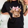 Unisex Black Cow Head Graphic T-Shirt with Bow Detail - Western Fashion Style - Image 3