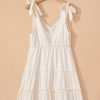 Women's Oatmeal Solid Color Tied Straps Ruffle Tiered Mini Dress - Casual Summer Style - Image 10