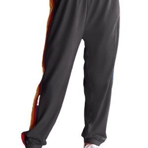 Women's Dark Grey High Waist Sweatpants with Playful Rainbow Stripes