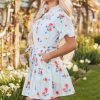 Women's Sky Blue Stripe Floral Ruffle Mini Dress with Belt - Image 6