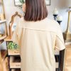 Women's Apricot Flower Patched Loose Tee with Exposed Stitching Trim - Image 2