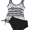 Women's Black Printed Double Straps Tankini Top with Solid Shorts - Stylish 2-Piece Swimsuit - Image 27