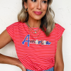 Women's Red Stripe Sequin 'America' Letter Patched Cap Sleeve Top - Image 5