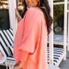 Women's Blossom Coral Plus Size Textured Blouse with Shirred Cuffs - Image 3