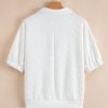 Elegant Women's White Contrast Striped Collar Textured Half Sleeve Blouse - Image 8