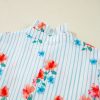 Women's Sky Blue Stripe Floral Ruffle Mini Dress with Belt - Image 23