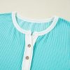 Women's Turquoise Corded Colorblock Henley T-Shirt with Buttons - Image 6