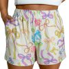 Women's White Bow Print Pull-On Casual Shorts with Elastic Waist - Image 11
