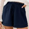 Women's Blue Cotton Gauze Paperbag Shorts with Drawstring and Pockets - Image 6