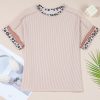 Women's Jet Stream Leopard Patchwork Corded Knit Crew Neck T-Shirt - Trendy Casual Top - Image 4