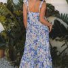 Women's Sky Blue Floral Print Maxi Dress with Self-Tie Straps and Ruffle Details - Image 2