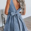 Women's Myosotis Denim A-Line Sleeveless Dress with Square Neck and Bowknot Detail - Image 5