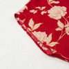 Women's Red Floral Print Midi Dress - Buttoned Front V Neck with Tiered Short Sleeves - Image 15