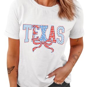 Women's White Independence Day Texas Bow Printed T-Shirt - Celebrate Texan Pride