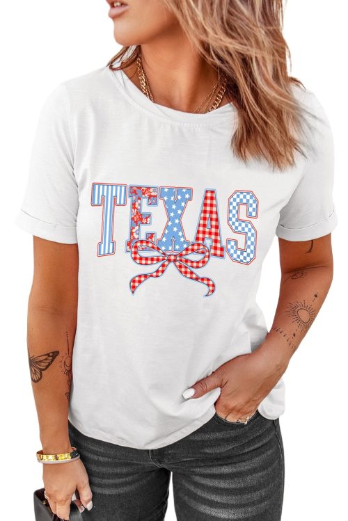 Women's White Independence Day Texas Bow Printed T-Shirt - Celebrate Texan Pride