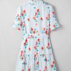 Women's Sky Blue Stripe Floral Ruffle Mini Dress with Belt - Image 15