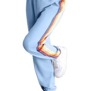 Women's Light Blue High Waist Sweatpants with Rainbow Stripes