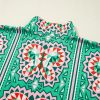 Women's Sea Green Boho Abstract Print Contrast Striped V Neck Blouse - Image 8