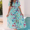 Women's Sky Blue Abstract Print Short Puff Sleeve Tiered Maxi Dress - Image 6