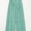 Women's Mint Green Mineral Wash High Waist Wide Leg Cargo Pants with Drawstring - Image 6