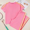 Women's Bonbon Color Contrast Crewneck T-Shirt and Wide Leg High Waist Pants Set - Image 7