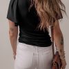 Women's Black Mesh Ruffled Sleeve Slim Fit V Neck Top - Elegant and Stylish - Image 2