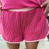 Women's Rose Red 3D Spiral Ribbed Texture Colorblock Short Set - Image 8