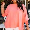 Women's Blossom Coral Plus Size Textured Blouse with Shirred Cuffs - Image 6