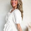 Elegant Women's White Bow Knot Decor Square Neck Puff Sleeve Peplum Top - Image 12