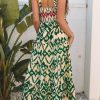 Women's Green Western Aztec Shirred Sleeveless Maxi Dress - Trendy Boho Style - Image 2