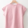 Women's Light Pink Pearl Embellished Floral Textured T-Shirt - Image 4