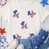 Women's White Sequin Balloon Puppy Graphic Crewneck Tee with Stars and Stripes - Image 10