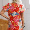 Women's Pink Floral Print Bubble Short Sleeve Dress - Elegant Shift Style for Casual & Semi-Formal Occasions - Image 3
