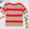 Women's Pink Stripe Colorblock Short Sleeve Lightweight Sweater - Image 6