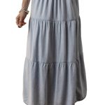 Women’s Beau Blue Tiered Smocked High Waist Denim Maxi Skirt – Flattering and Elegant Casual Wear