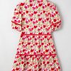 Elegant Red Floral Puff Sleeve Mini Dress with Pocket and Ric Rac Detail - Image 6