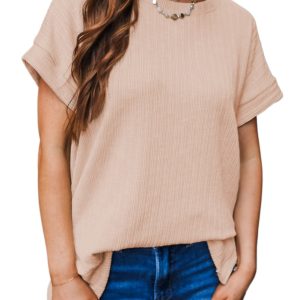 Women's Jet Stream Textured Knit Round Neck Short Sleeve Top - Casual Summer Essential