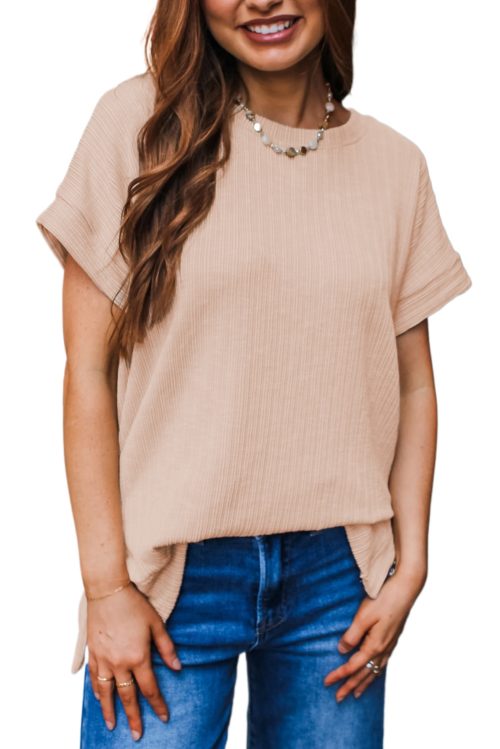 Women's Jet Stream Textured Knit Round Neck Short Sleeve Top - Casual Summer Essential