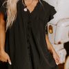 Women's Elegant Black Frilled V Neck Pleated Ruffle Detail Short Shift Dress - Image 7