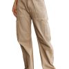 Women's Khaki High Waist Straight Leg Cargo Pants with Pockets - Image 6