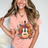 Women's Pink Guitar Flower Print Crew Neck Loose T-Shirt - Casual Summer Tee - Image 2