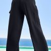 Women's Black Drawstring Frilled Waist Wide Leg Utility Trousers with Cargo Pockets - Image 11
