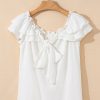 Women's White Off Shoulder Ruffle Knotted Detail Swiss Dot Blouse - Image 7