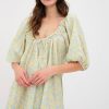 Women's Green Floral Half Sleeve Frilled U Neck A-Line Short Dress for Casual Outings - Image 2