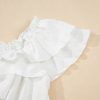 Women's White Off Shoulder Ruffle Knotted Detail Swiss Dot Blouse - Image 11